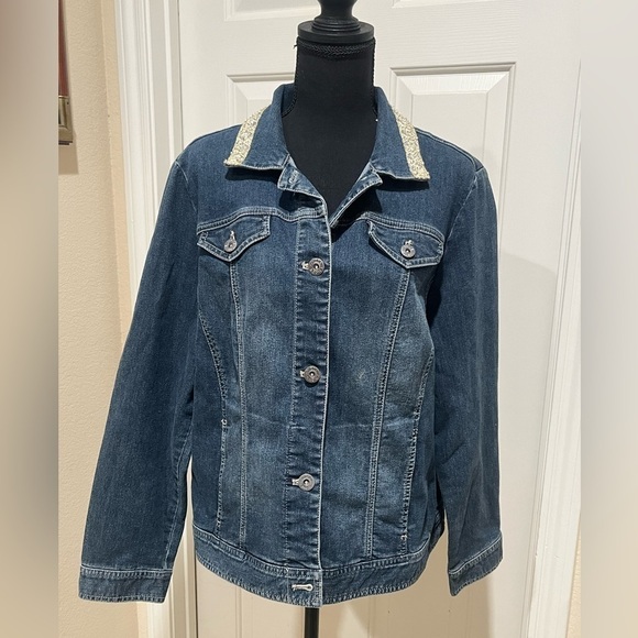 Chico's Dark Blue Denim JACKET WOMENS SIZE 2= L/ XL - Picture 1 of 9